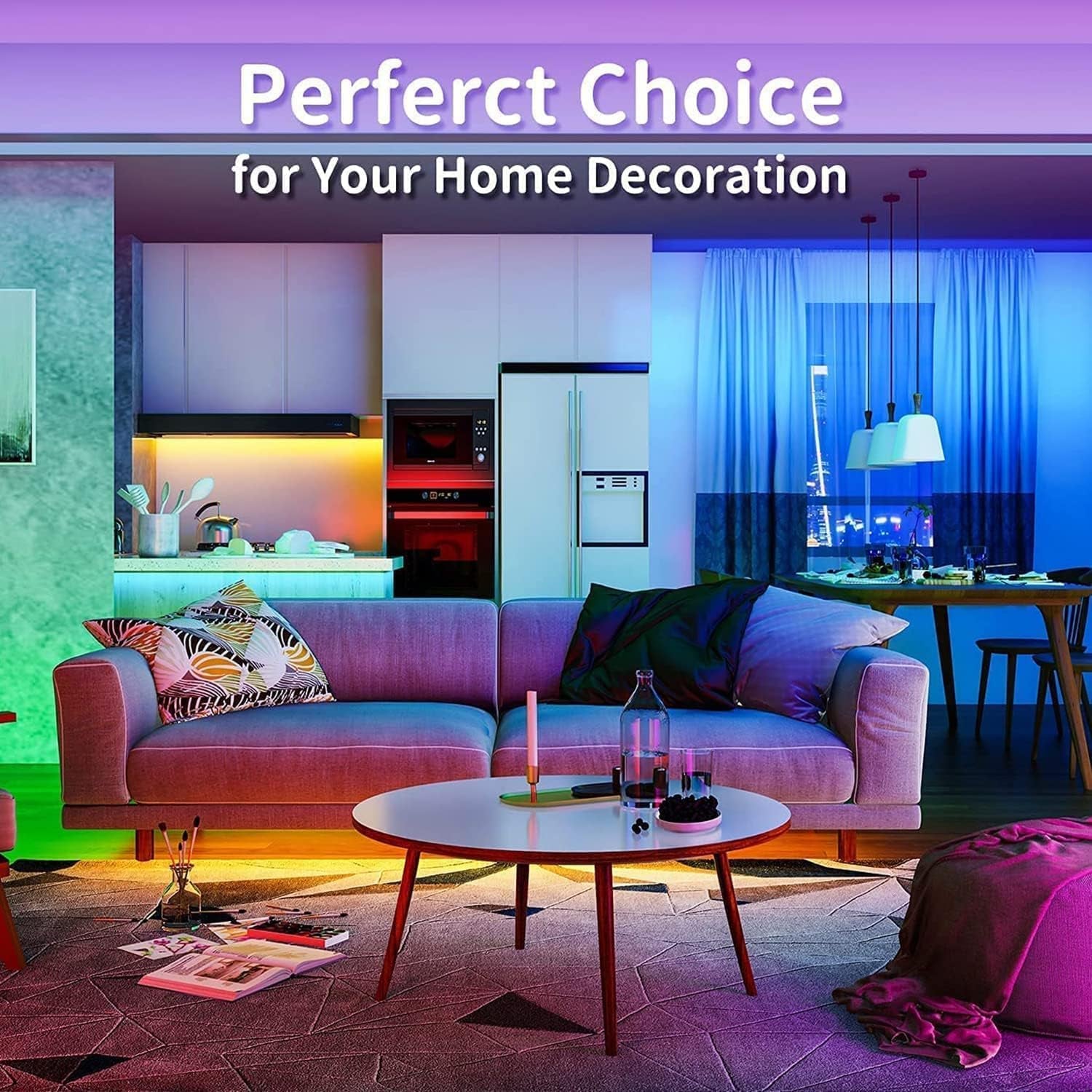 32.8Ft LED Strip Lights, RGB LED Smart Music Sync Color Changing LED Lights Strips with Remote LED Lights for Bedroom, Room, TV, Party