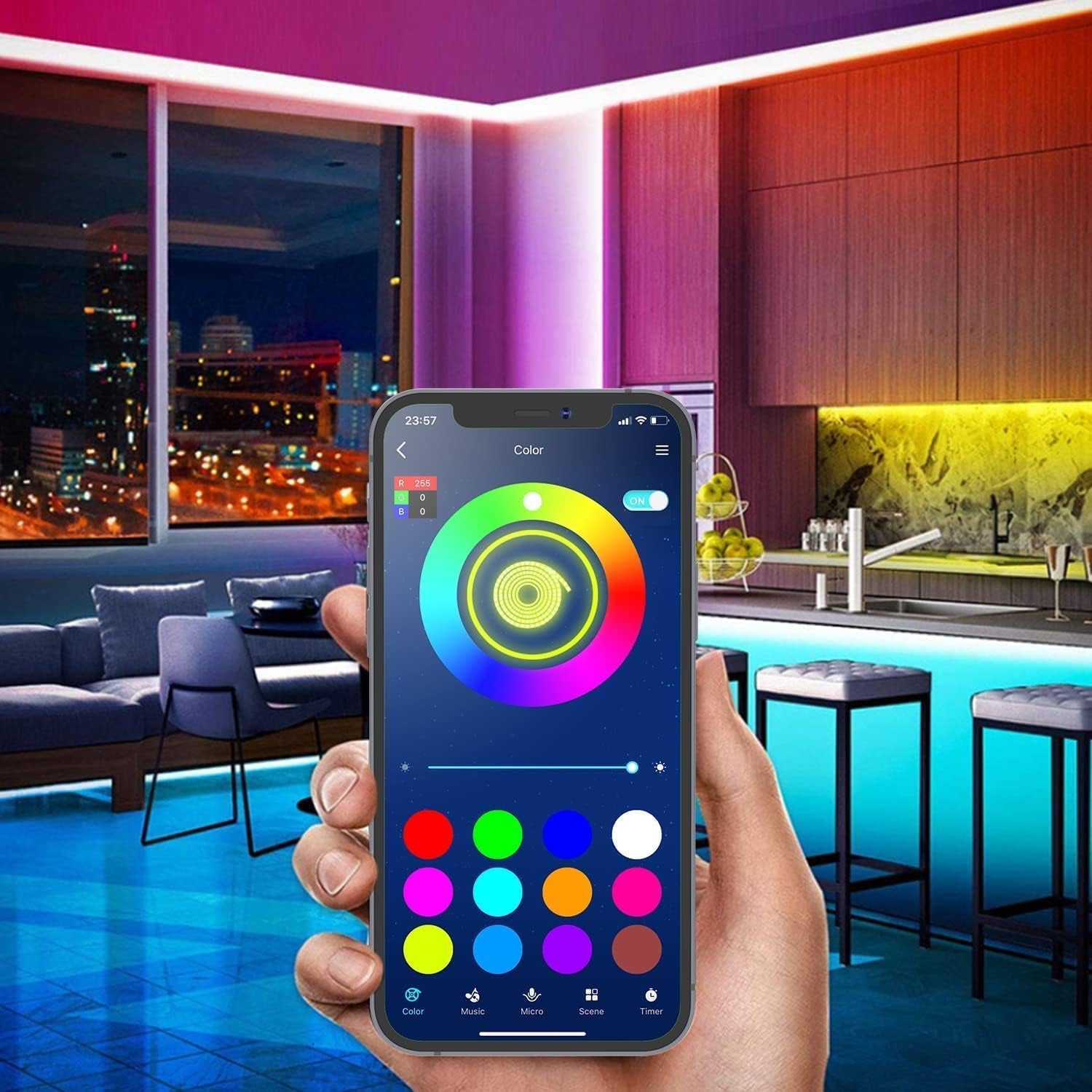 32.8Ft LED Strip Lights, RGB LED Smart Music Sync Color Changing LED Lights Strips with Remote LED Lights for Bedroom, Room, TV, Party