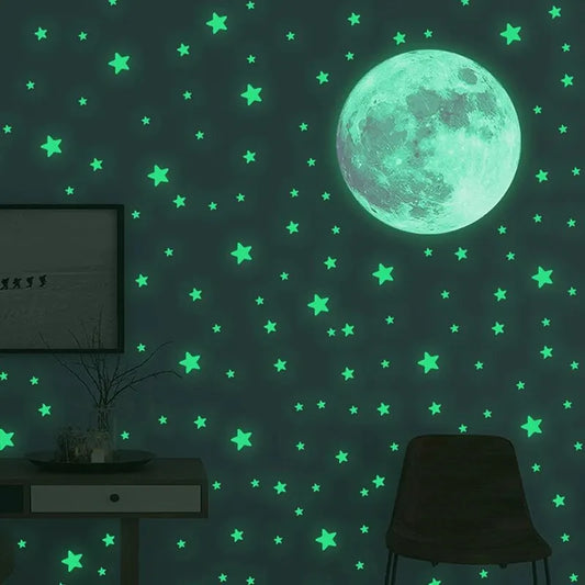 103Pcs Luminous Moon and Stars Wall Stickers Glow in the Dark Wall Decals Bedroom Ceiling Home Decorative Stickers Kids Room
